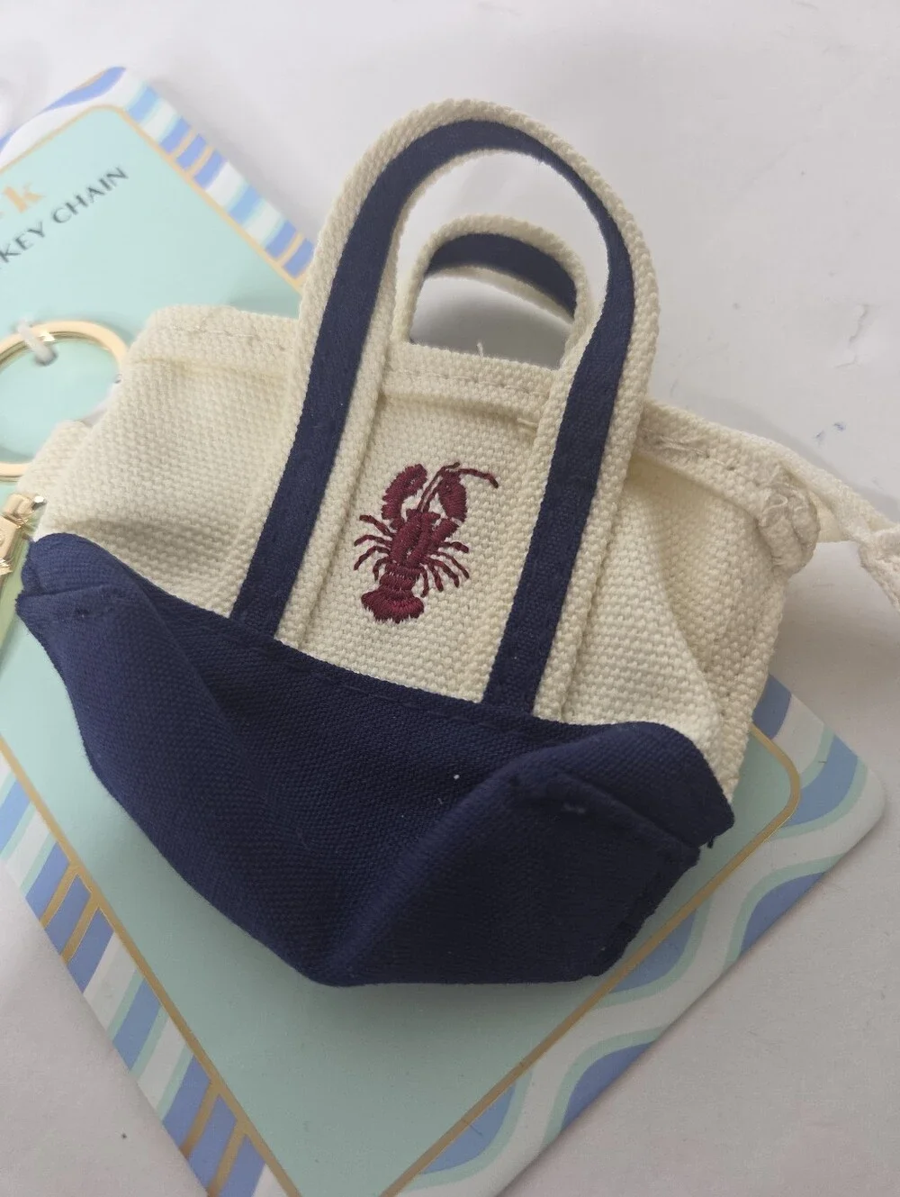 Piper K Mini Tote Coin Pouch Bag Charm Key Ring Lobster Embroidered NEW